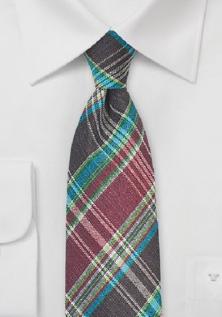 Autumn Madras Tie in Burgundy and Brown