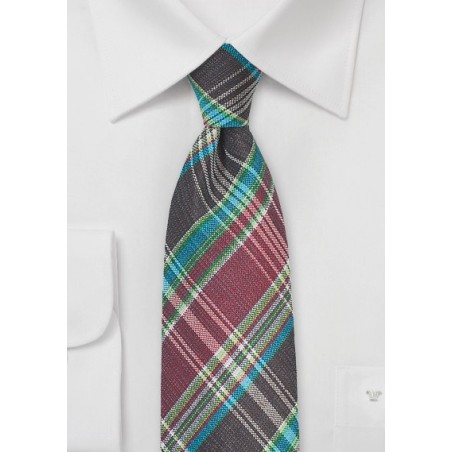 Autumn Madras Tie in Burgundy and Brown