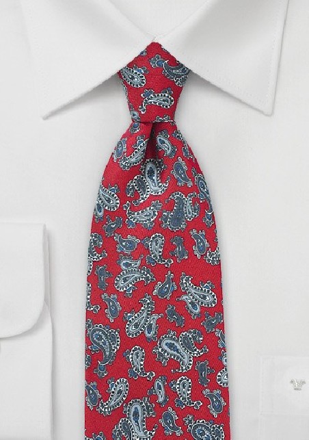 Elegant Red and Gray Paisley Silk Tie