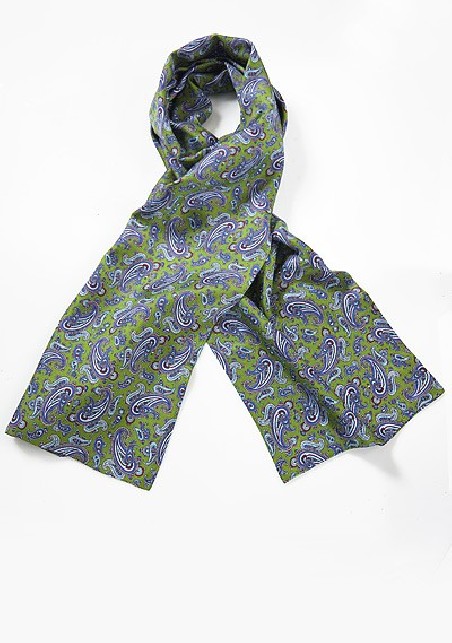 Elegant Green and Blue Paisley Silk Scarf