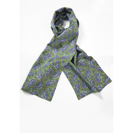 Elegant Green and Blue Paisley Silk Scarf