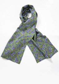 Elegant Green and Blue Paisley Silk Scarf