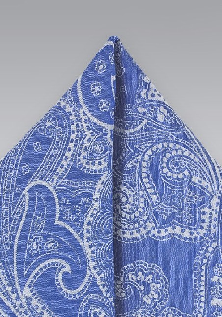 Paisley Floral Pocket Square in Summer Blue