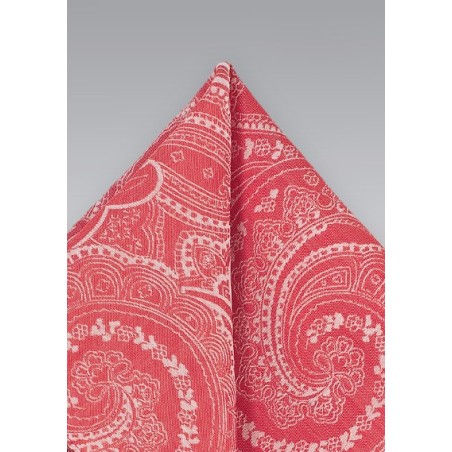 Cotton Paisley Print Pocket Square in Red