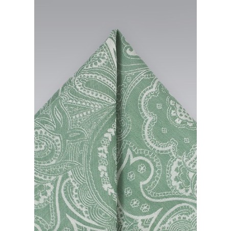 Paisley Cotton Pocket Square in Summer Green