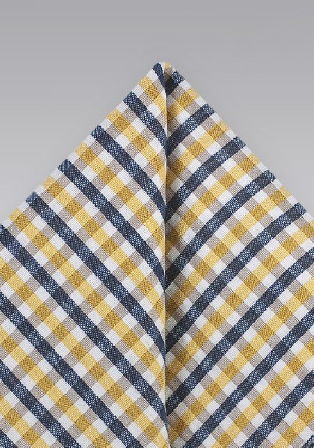 Gingham Seersucker Pocket Square in Yellow and Blue