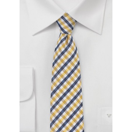 Seersucker Gingham Skinny Tie in Yellow and Blue