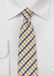 Seersucker Gingham Skinny Tie in Yellow and Blue