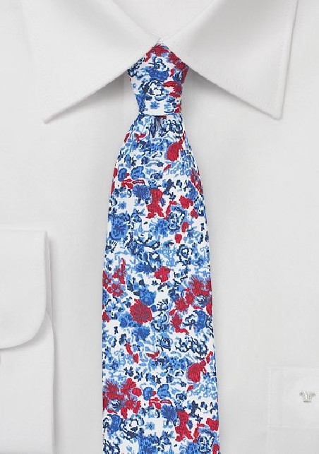 Floral Skinny Tie in Red and Blue