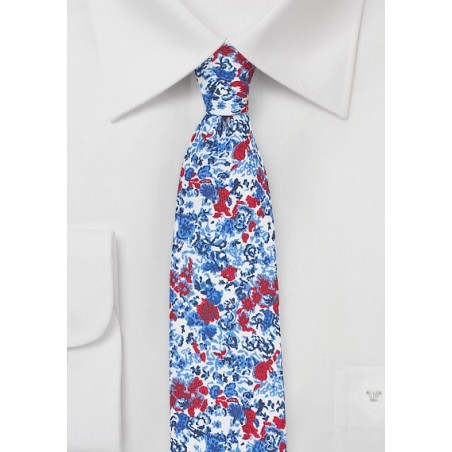 Floral Skinny Tie in Red and Blue
