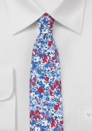 Floral Skinny Tie in Red and Blue