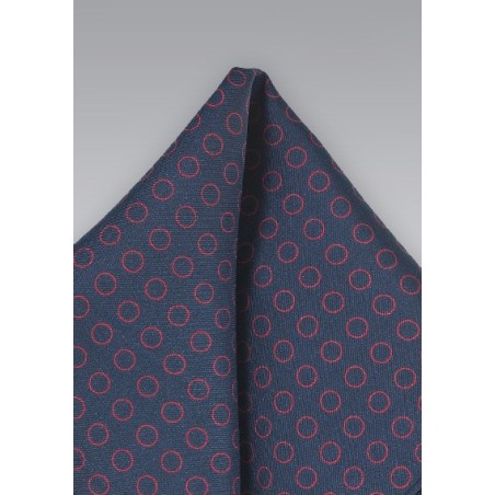 Navy Pocket Square with Red Circles