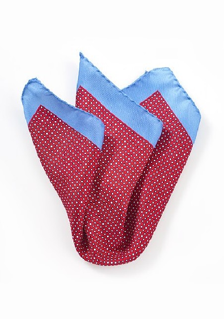 Italian Silk Pocket Square in Blue and Red