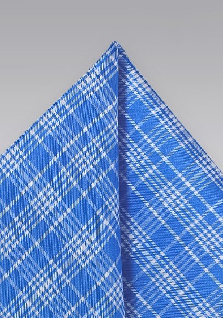 Bright Blue Check Pocket Square