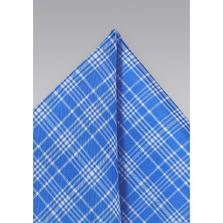 Bright Blue Check Pocket Square