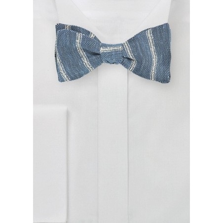 Striped Linen Bow Tie in Denim Blue