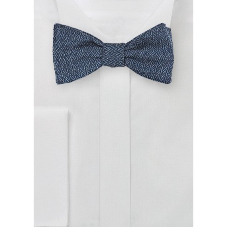 Indigo Blue Bow Tie with Herringbone