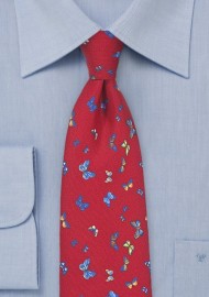 Red Silk Tie with Colorful Butterflies