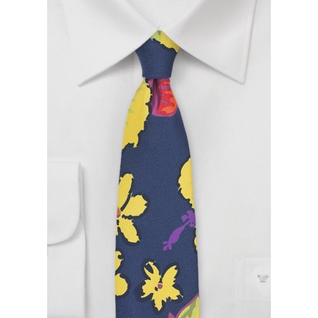 Hawaiian Hibiscus Floral Tie in Navy