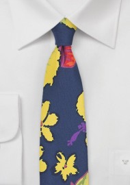Hawaiian Hibiscus Floral Tie in Navy