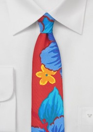 Skinny Silk Tie with Tropical Floral Print