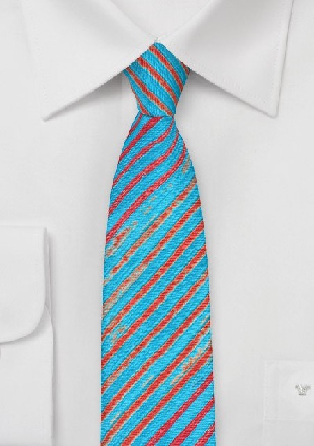 Tie Dye Striped Tie in Aqua and Orange