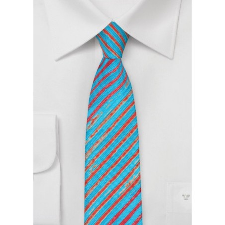Tie Dye Striped Tie in Aqua and Orange