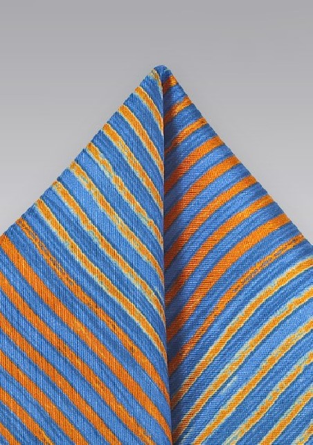 Blue and Orange Striped Pocket Square