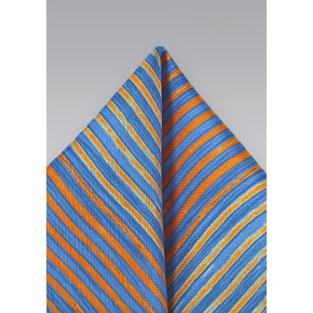 Blue and Orange Striped Pocket Square