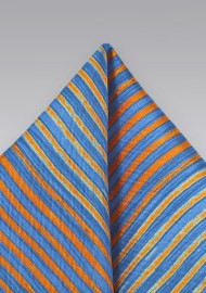 Blue and Orange Striped Pocket Square