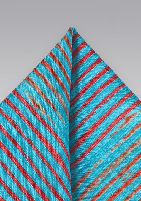 Tie Dye Stripe Pocket Square in Turquoise and Orange