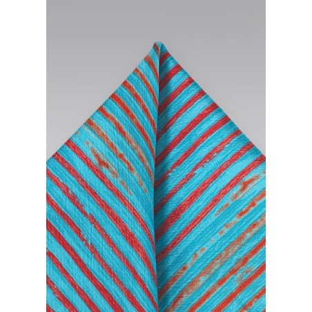 Tie Dye Stripe Pocket Square in Turquoise and Orange