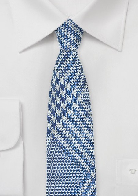 Bold Glen Check Skinny Tie in Bright Blue and Silver