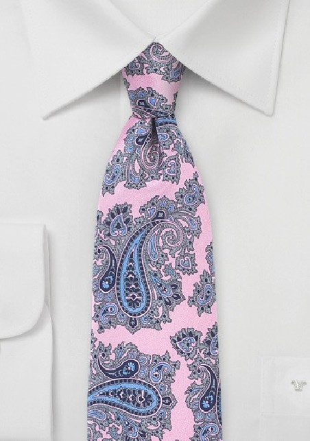 French Paisley Tie in Pink and Blue