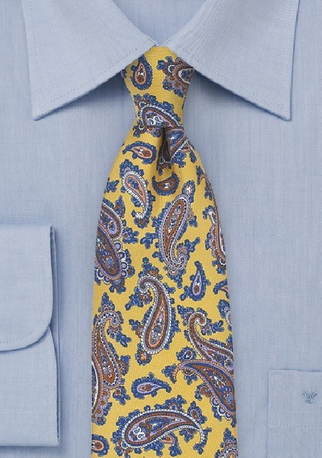 French Paisley Tie in Yellow and Blue