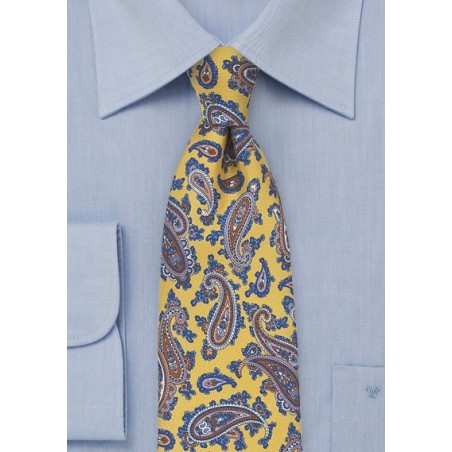 French Paisley Tie in Yellow and Blue