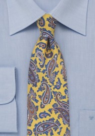 French Paisley Tie in Yellow and Blue