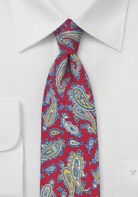 French Paisley Tie in Red, Blue, and Yellow