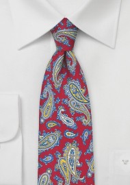 French Paisley Tie in Red, Blue, and Yellow