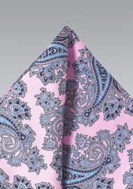 French Paisley Pocket Square in Pink and Blue