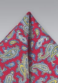 Red, Yellow, and Blue Paisley Silk Pocket Square