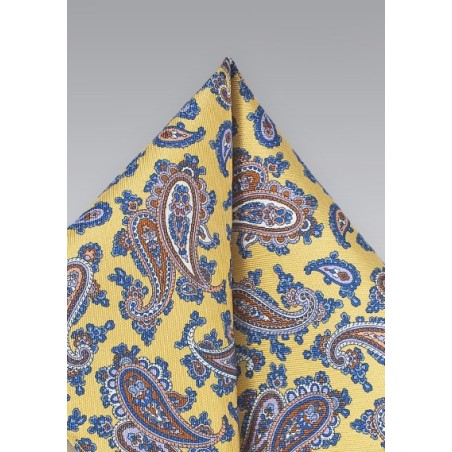 Summer Paisley Pocket Square in Yellow and Blue