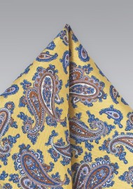Summer Paisley Pocket Square in Yellow and Blue