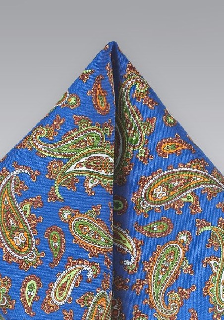 Bright Blue and Green Silk Pocket Square