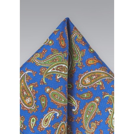 Bright Blue and Green Silk Pocket Square