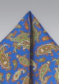 Bright Blue and Green Silk Pocket Square