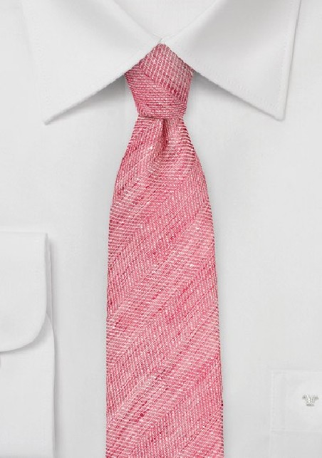 Bright Red Linen Skinny Tie