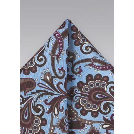Blue and Brown Floral Paisley Pocket Square