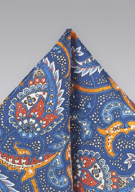 Blue and Tangerine Silk Pocket Square