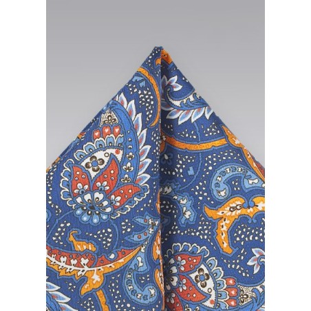 Blue and Tangerine Silk Pocket Square